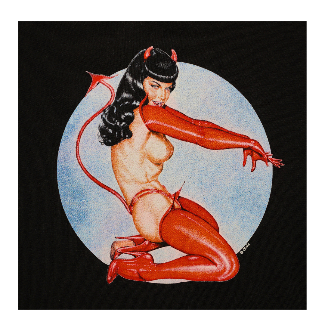 1990s Devil Pin-Up Olivia Bettie Page Style Graphic Tee