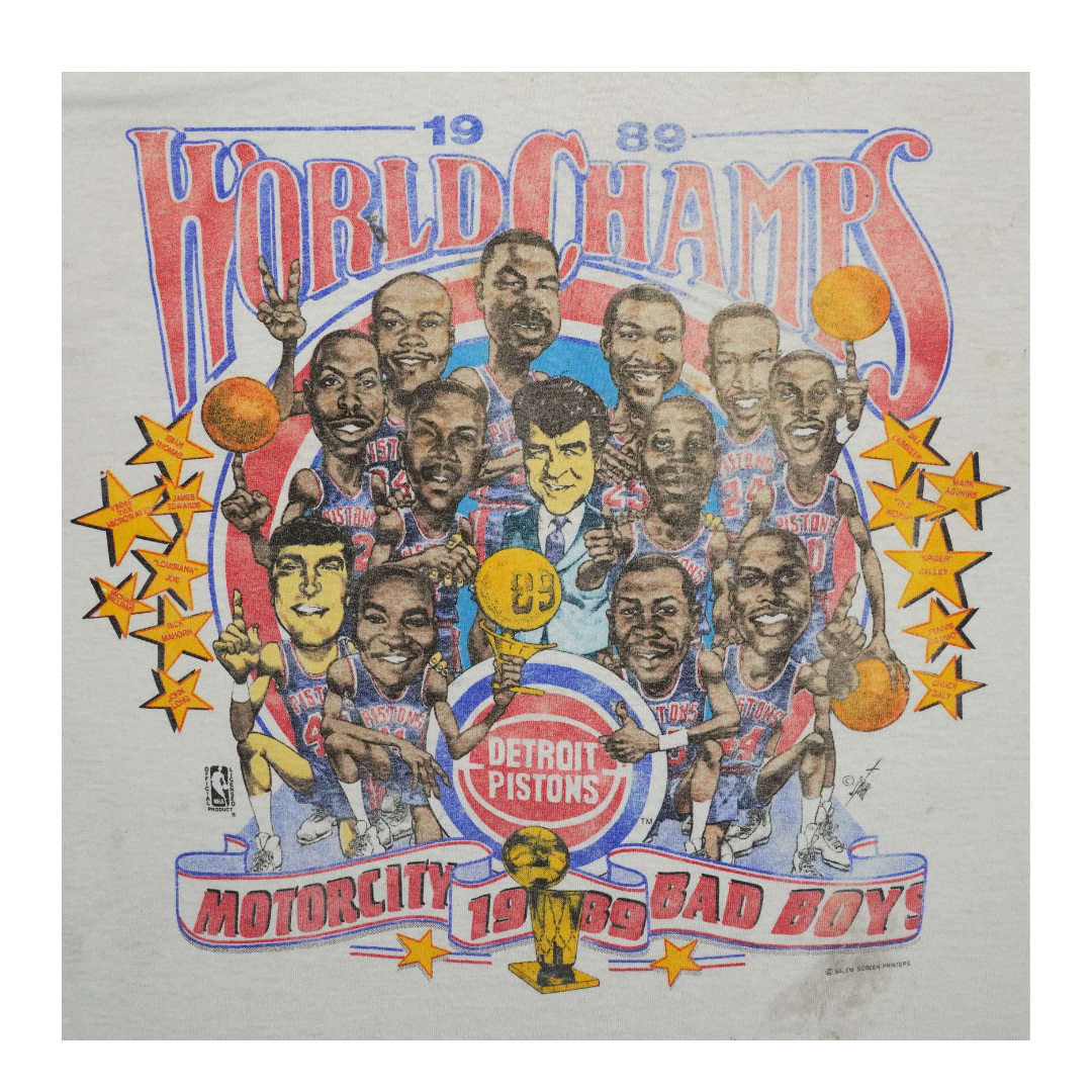 1989 Detroit Pistons NBA Champs Bad Boys Caricature Tee