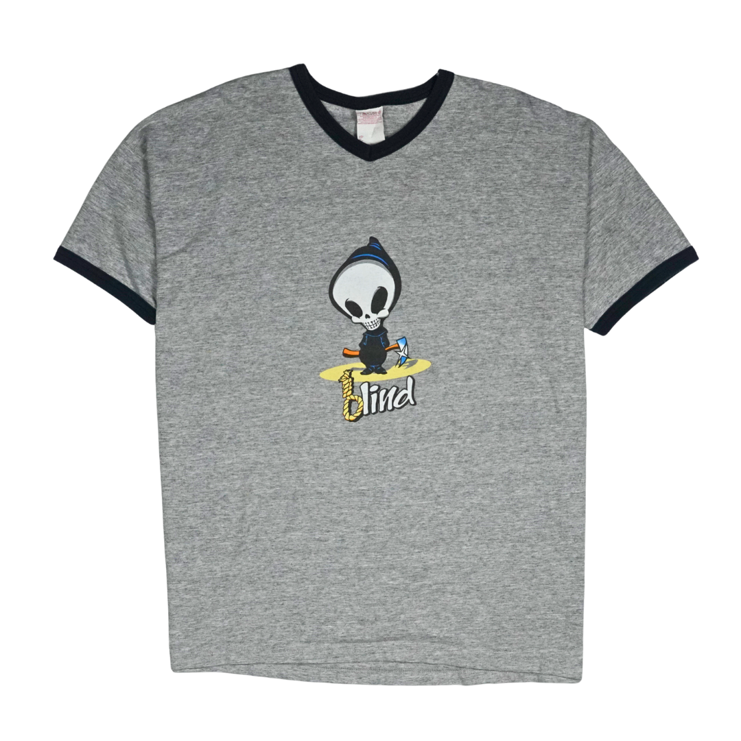 1990s Blind Skateboards Grim Reaper Logo Ringer Tee