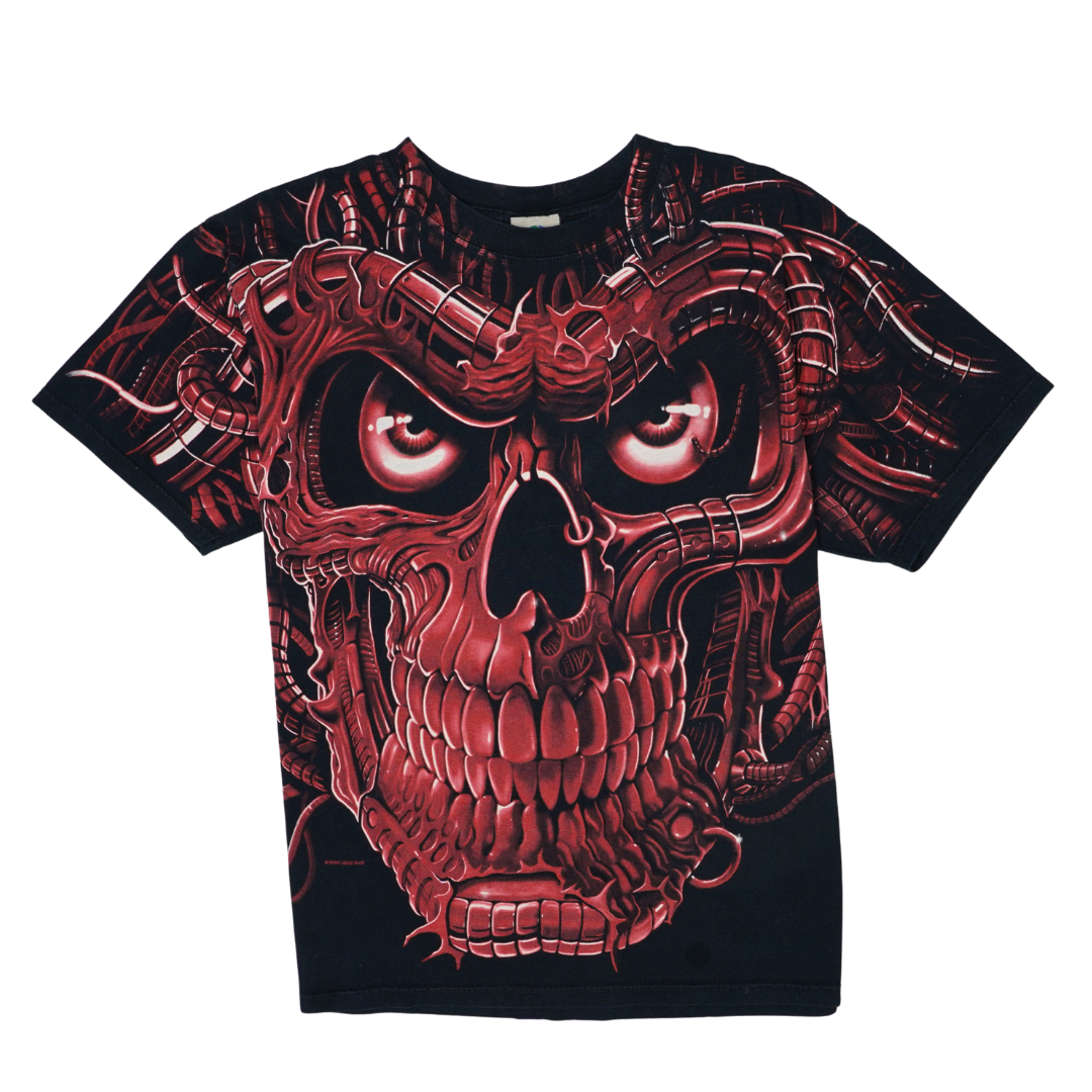 1998 Liquid Blue Cyber Skull Anatomy All Over Print Tee